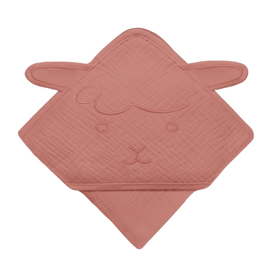 Lionelo - Toalha de banho infantil com capuz em musselina Vermelho Coral
