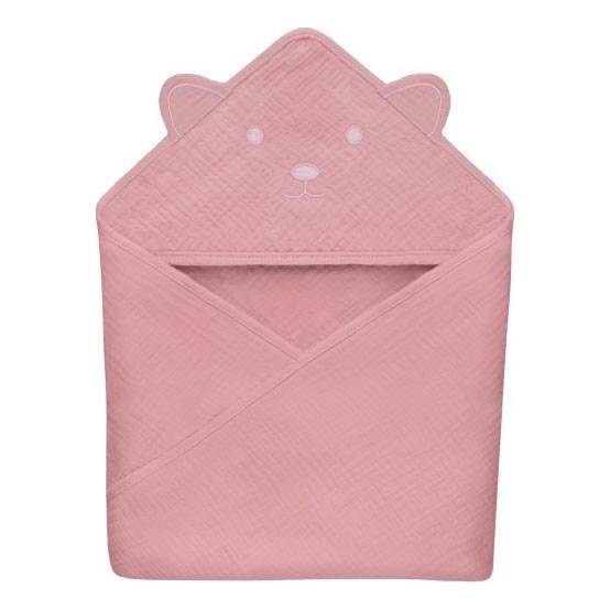 Lionelo - Toalha de banho para bebé com capuz MUSLIN ROSA