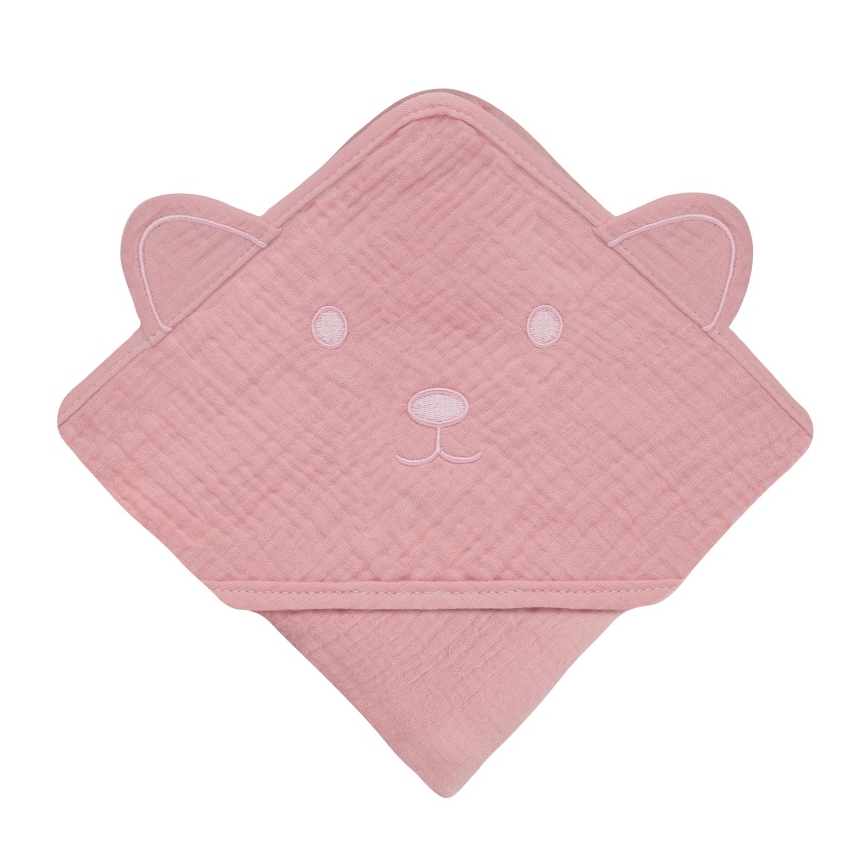 Lionelo - Toalha de banho para bebé com capuz MUSLIN ROSA