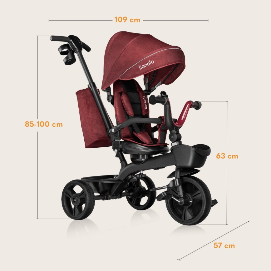Lionelo - Triciclo infantil KORI Vermelho Borgonha