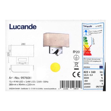 Lucande - Candeeiro de parede LED VIRVE 1XLED/13,4W/230V + 1xLED/3,4W/230V
