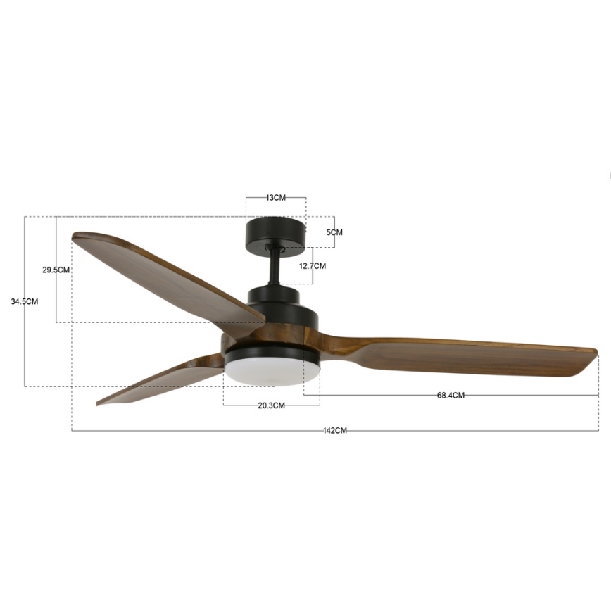 Lucci air 213054 - Ventoinha de teto LED SHOALHAVEN GX53/17W/230V preto/paulownia + comando