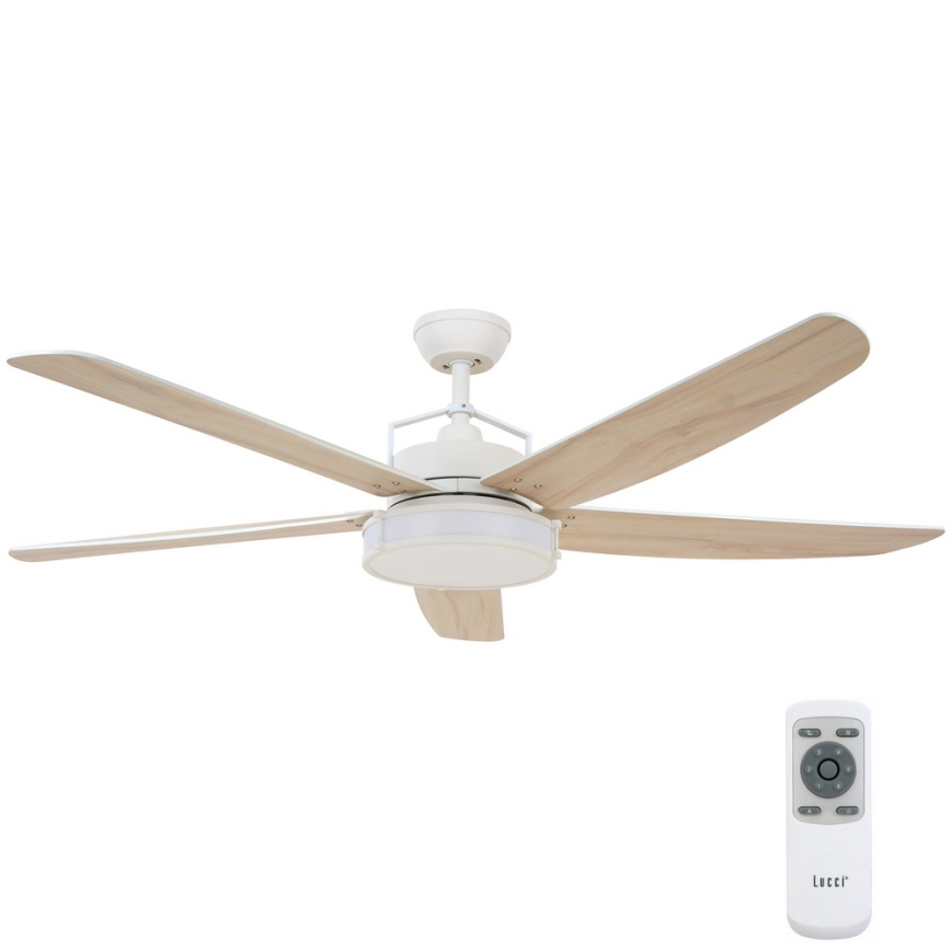 Lucci air 213176-Ventoinha de teto LED com regulação LOUISVILLE 1xGX53/18W/230V madeira/branco + comando