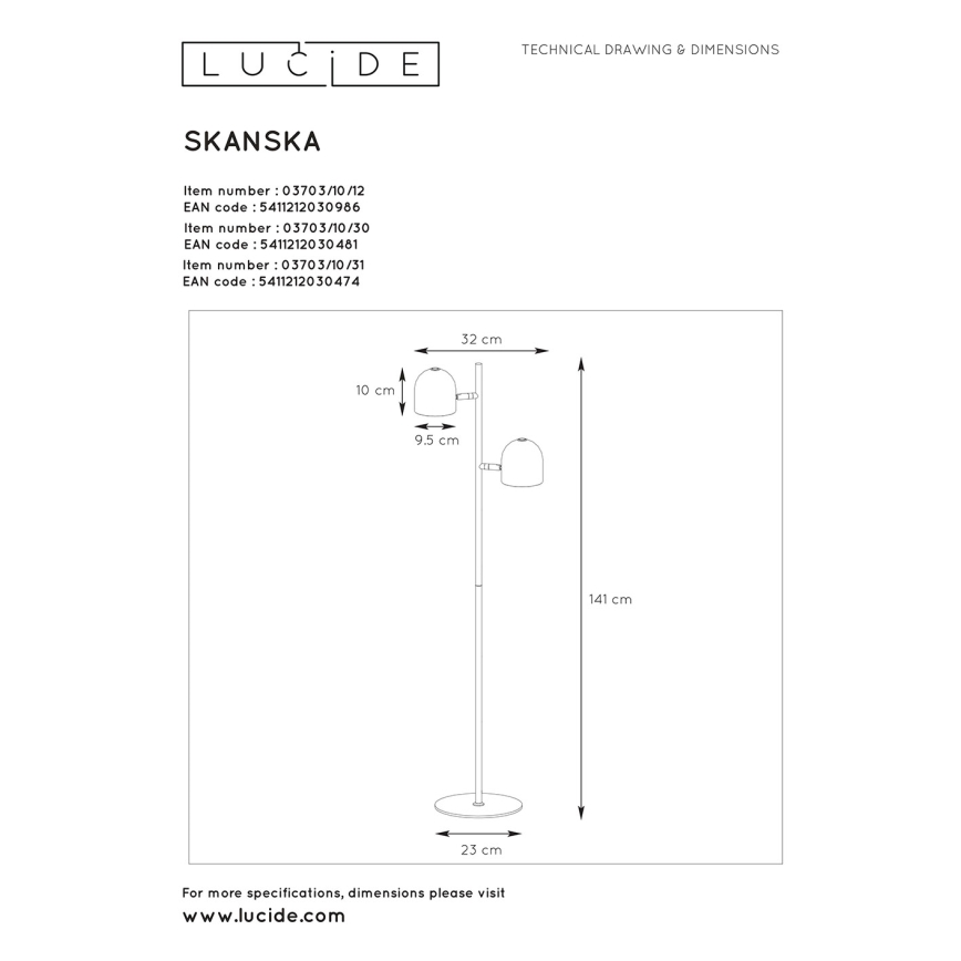 Lucide 03703/10/12 - Candeeiro de chão LED com regulação SKANSKA 2xLED/5W/230V cromado mate