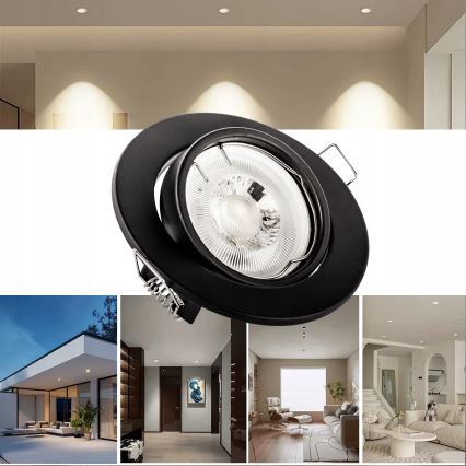 Luminária de embutir para teto 1xGU10/MR16/10W/230V, diâmetro 9 cm, preta