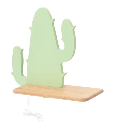 Luminária de parede infantil LED com prateleira CACTUS LED/4W/230V verde/madeira,