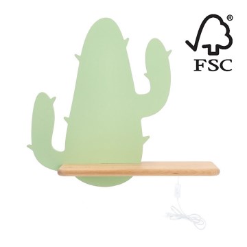 Luminária de parede infantil LED com prateleira CACTUS LED/4W/230V verde/madeira,