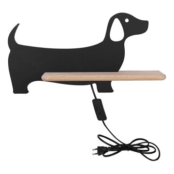 Luminária de parede infantil LED com prateleira DOG LED/5W/230V preto/madeira,