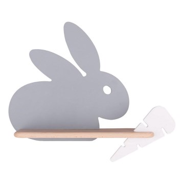 Luminária de parede infantil LED com prateleira RABBIT LED/4W/230V cinza/branco/madeira,
