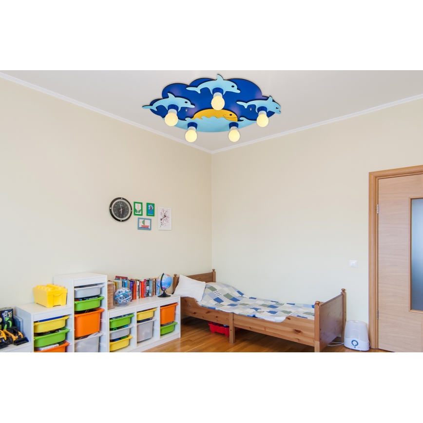 Luminária de teto infantil LUCCA 5xE27/24W/230V azul