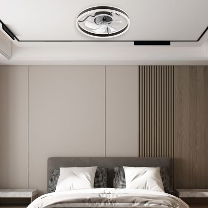 Luminária de teto LED dimmerizável com ventilador APOLLO LED/38W/230V preta + controlo remoto