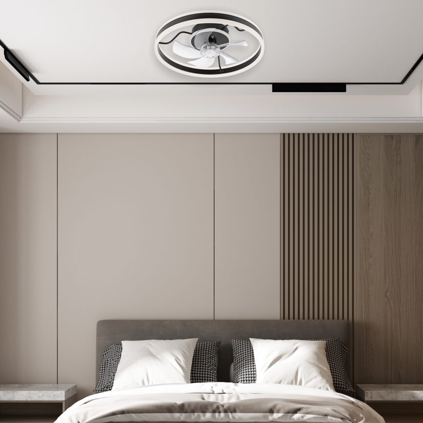 Luminária de teto LED dimmerizável com ventilador APOLLO LED/38W/230V preta + controlo remoto