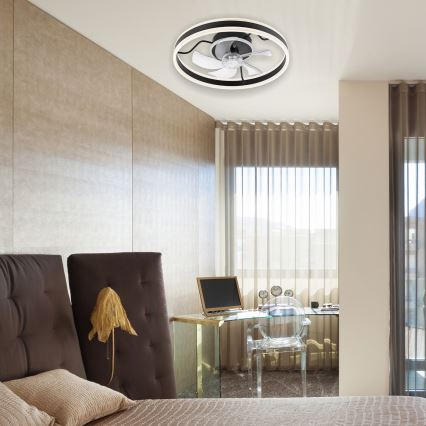 Luminária de teto LED dimmerizável com ventilador APOLLO LED/38W/230V preta + controlo remoto