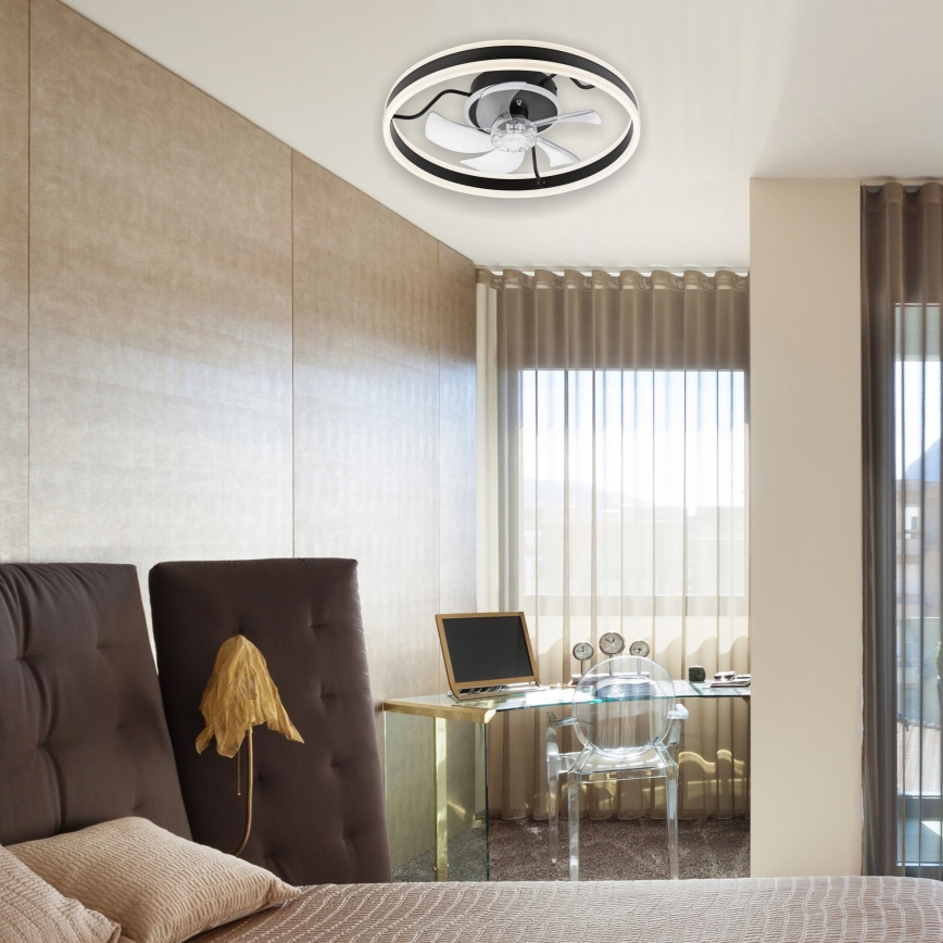 Luminária de teto LED dimmerizável com ventilador APOLLO LED/38W/230V preta + controlo remoto