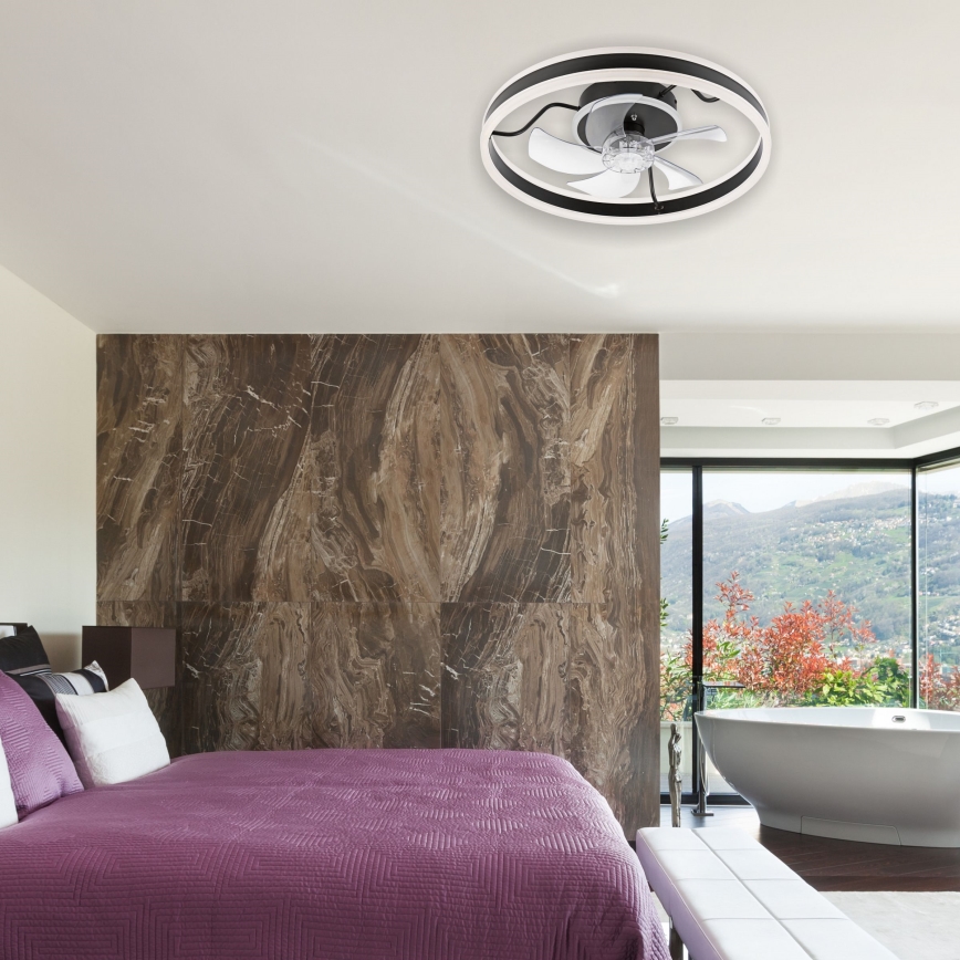 Luminária de teto LED dimmerizável com ventilador APOLLO LED/38W/230V preta + controlo remoto