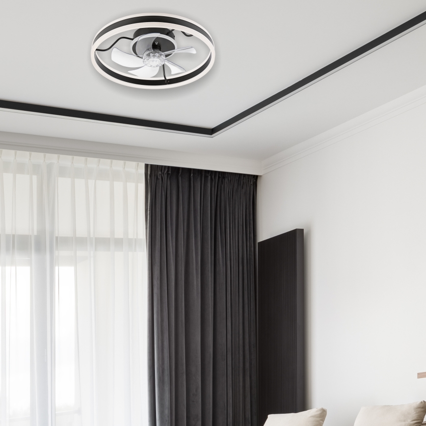 Luminária de teto LED dimmerizável com ventilador APOLLO LED/38W/230V preta + controlo remoto