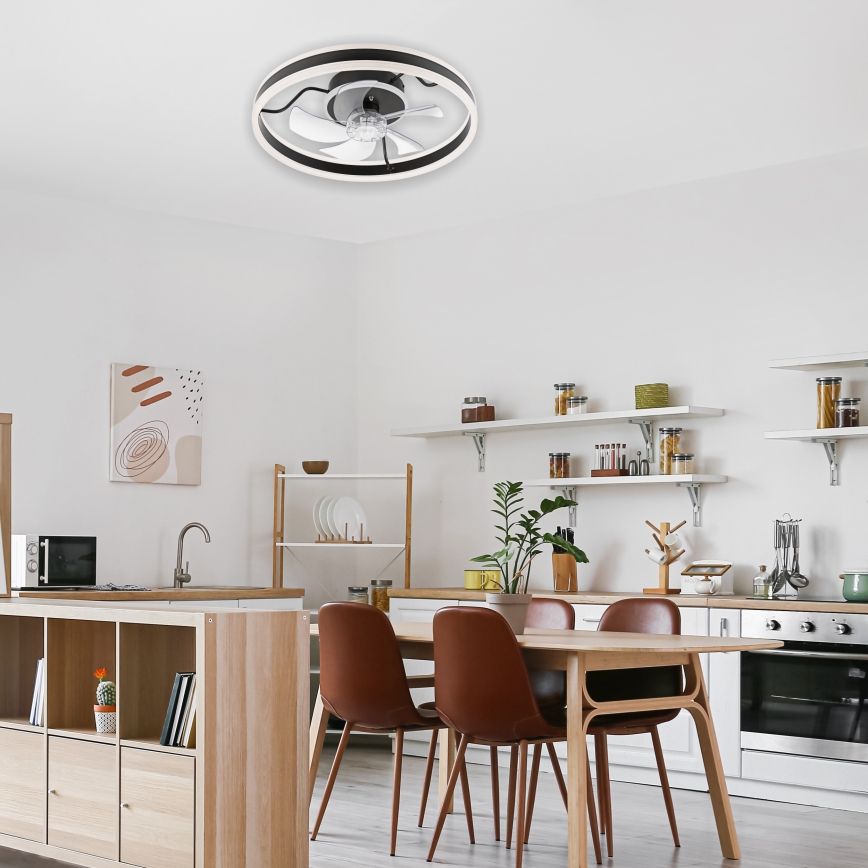 Luminária de teto LED dimmerizável com ventilador APOLLO LED/38W/230V preta + controlo remoto