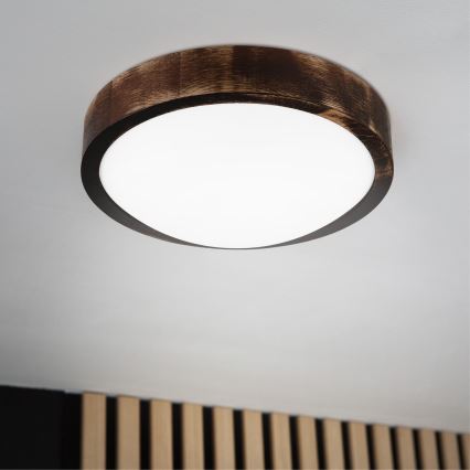 Luminária de teto OAK SLIM LED, 20W, 230V, 4000K, Ø 27 cm, carvalho/castanho-escuro