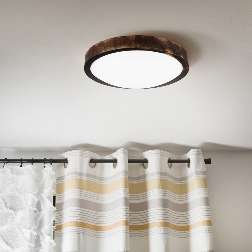 Luminária de teto OAK SLIM LED, 20W, 230V, 4000K, Ø 27 cm, carvalho/castanho-escuro