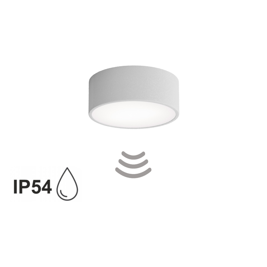 Luminária de teto para banheiro CLEO com sensor, 1xE27/24W/230V, Ø 20 cm, IP54, cinza