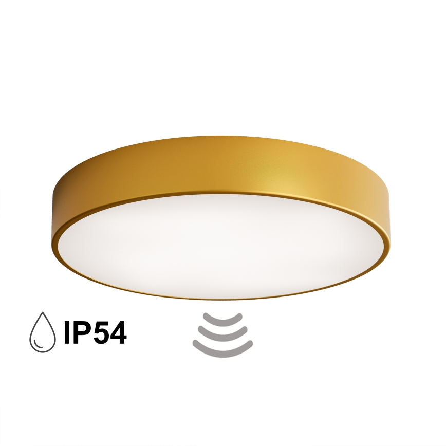 Luminária de teto para casa de banho CLEO com sensor, 4xE27/24W/230V, Ø 50 cm, IP54, dourada