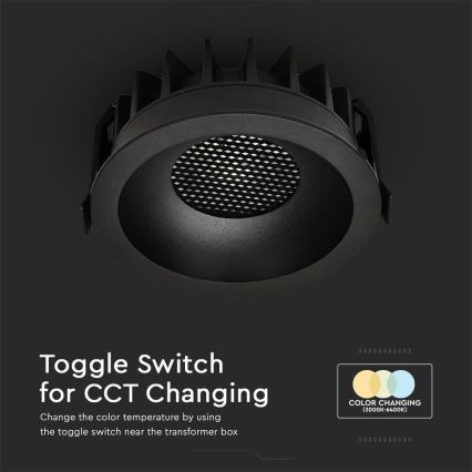 Luminária LED de embutir LED/24W/230V 3000/4000/6400K Ø 13,5 cm preta