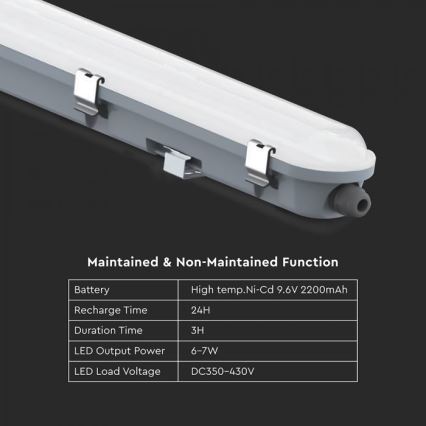 Luminária técnica LED tipo fluorescente com módulo de emergência LED/48W/230V 6500K IP65 2200 mAh 150 cm