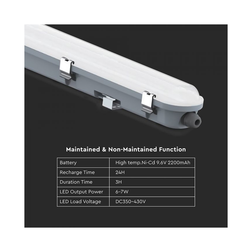 Luminária técnica LED tipo fluorescente com módulo de emergência LED/48W/230V 6500K IP65 2200 mAh 150 cm