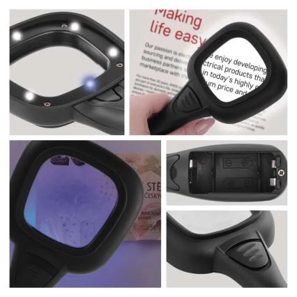Lupa LED 2,5xZOOM com retroiluminação e luz UV LED/UV/2xAAA
