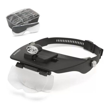 Lupa para a testa com iluminação LED 2xAAA + conjunto de lentes