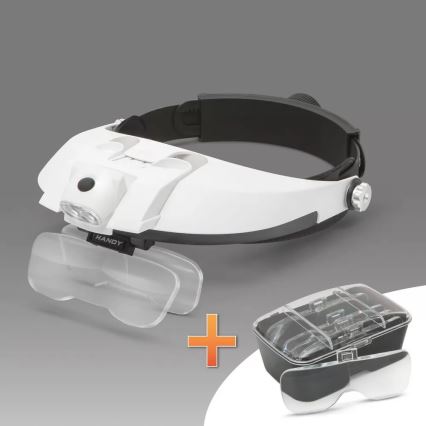 Lupa para a testa com iluminação LED 3xAAA + conjunto de lentes