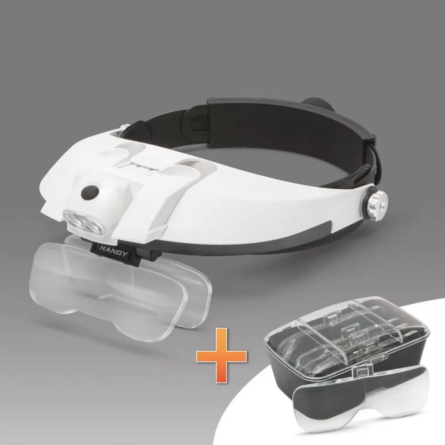 Lupa para a testa com iluminação LED 3xAAA + conjunto de lentes