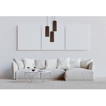 Candeeiro de teto suspenso AVALO 3xE27/60W/230V diâmetro 35 cm castanho/cobre