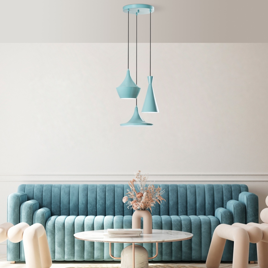 Lustre com cabo TOM 3xE27/40W/230V azul