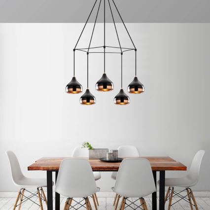 Lustre com cabo YILDO 5xE27/40W/230V preto/cobre