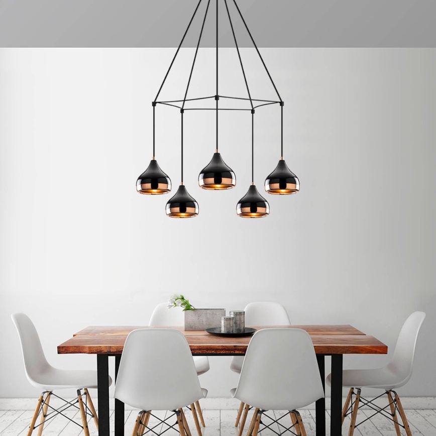Lustre com cabo YILDO 5xE27/40W/230V preto/cobre