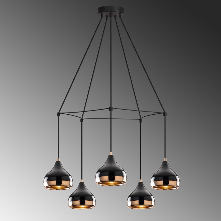 Lustre com cabo YILDO 5xE27/40W/230V preto/cobre