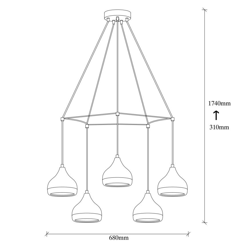 Lustre com cabo YILDO 5xE27/40W/230V preto/cobre