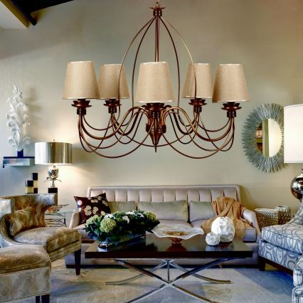 Lustre com corrente CLASSIC 5xE14/40W/230V bronze/bege