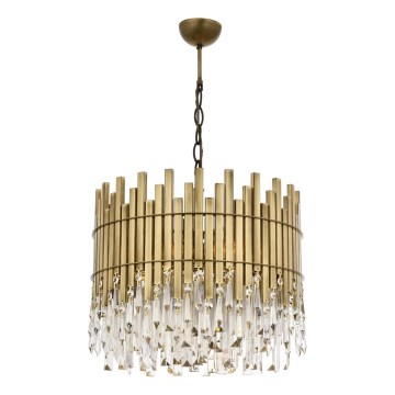 Lustre com corrente CRYSTALLINE 6xE27/40W/230V, diâmetro 40 cm, latão