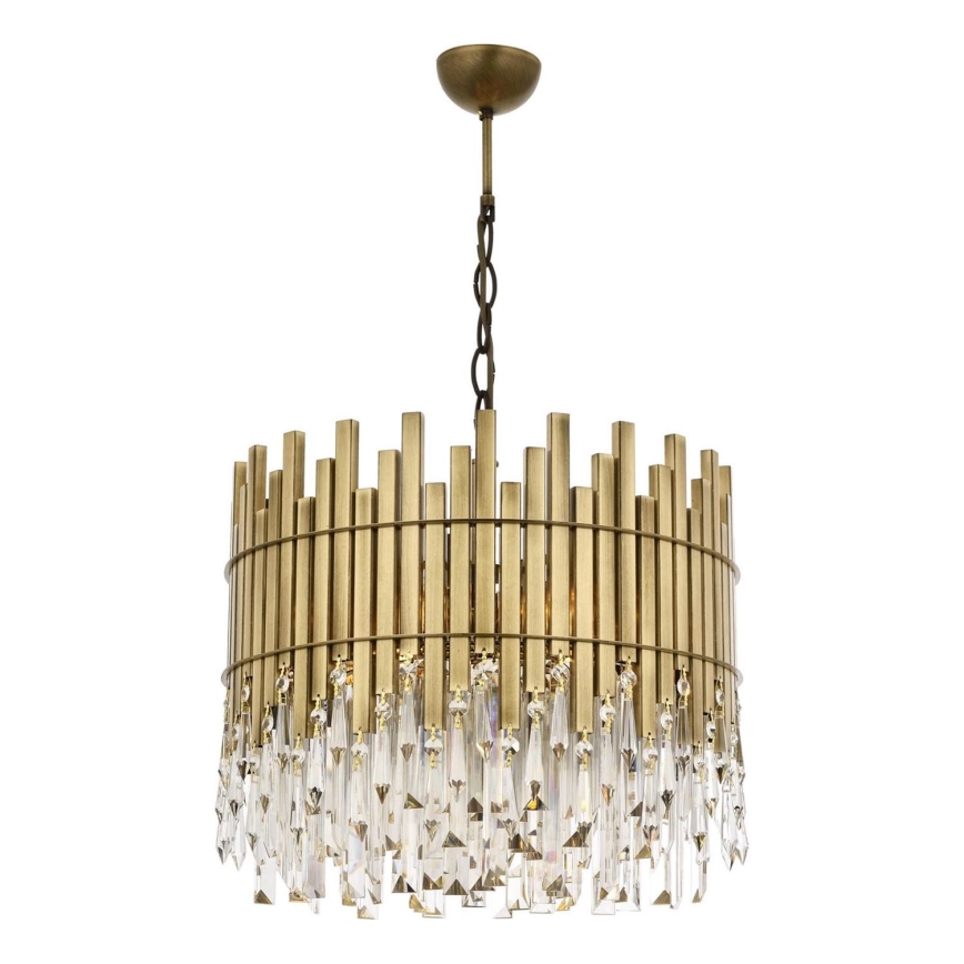 Lustre com corrente CRYSTALLINE 6xE27/40W/230V, diâmetro 40 cm, latão