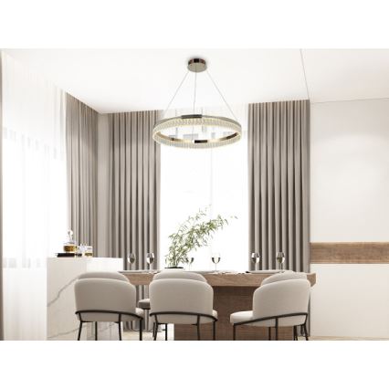 Lustre de cristal LED regulável suspenso por cabo THALIA LED/55W/230V 3000-6000K diâmetro 80 cm + controlo remoto