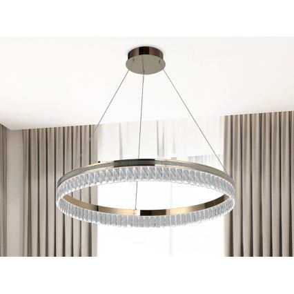 Lustre de cristal LED regulável suspenso por cabo THALIA LED/55W/230V 3000-6000K diâmetro 80 cm + controlo remoto