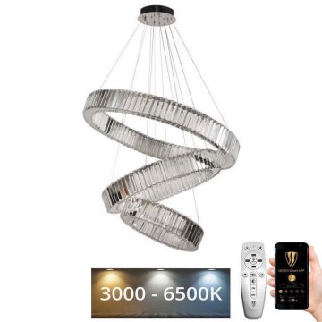 Lustre de cristal regulável num fio LED/115W/230V 3000-6500K cromado brilhante + comando