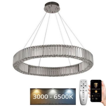 Lustre de cristal regulável num fio LED/50W/230V 3000-6500K cromado brilhante + comando