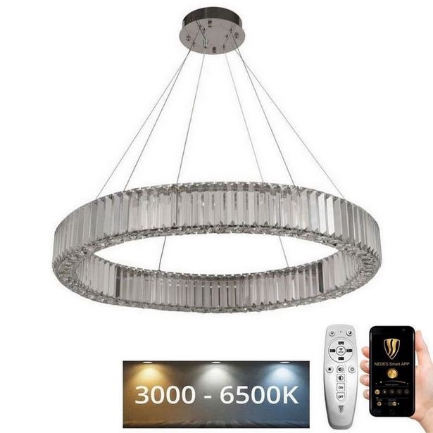 Lustre de cristal regulável num fio LED/50W/230V 3000-6500K cromado brilhante + comando