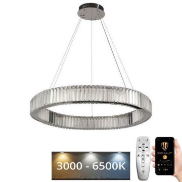 Lustre de cristal regulável num fio LED/50W/230V 3000-6500K cromado brilhante + comando