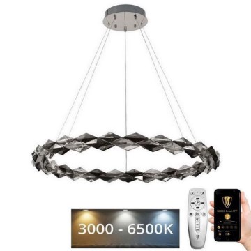 Lustre de cristal regulável num fio LED/55W/230V 3000-6500K cromado brilhante + comando