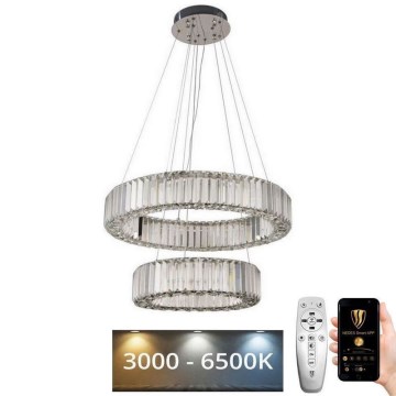 Lustre de cristal regulável num fio LED/65W/230V 3000-6500K cromado brilhante + comando