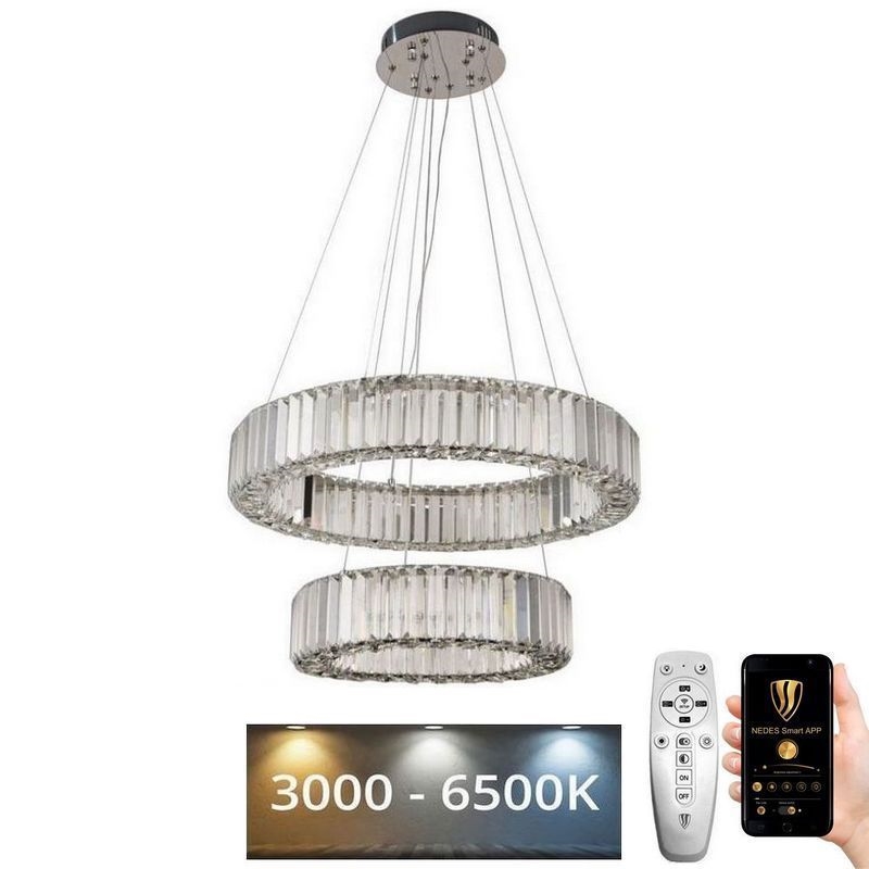Lustre de cristal regulável num fio LED/65W/230V 3000-6500K cromado brilhante + comando
